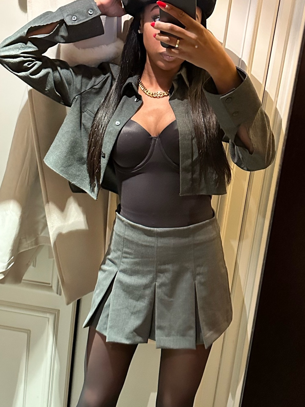 Zara grey cropped shirt-jacket and pleated skort co-ord set